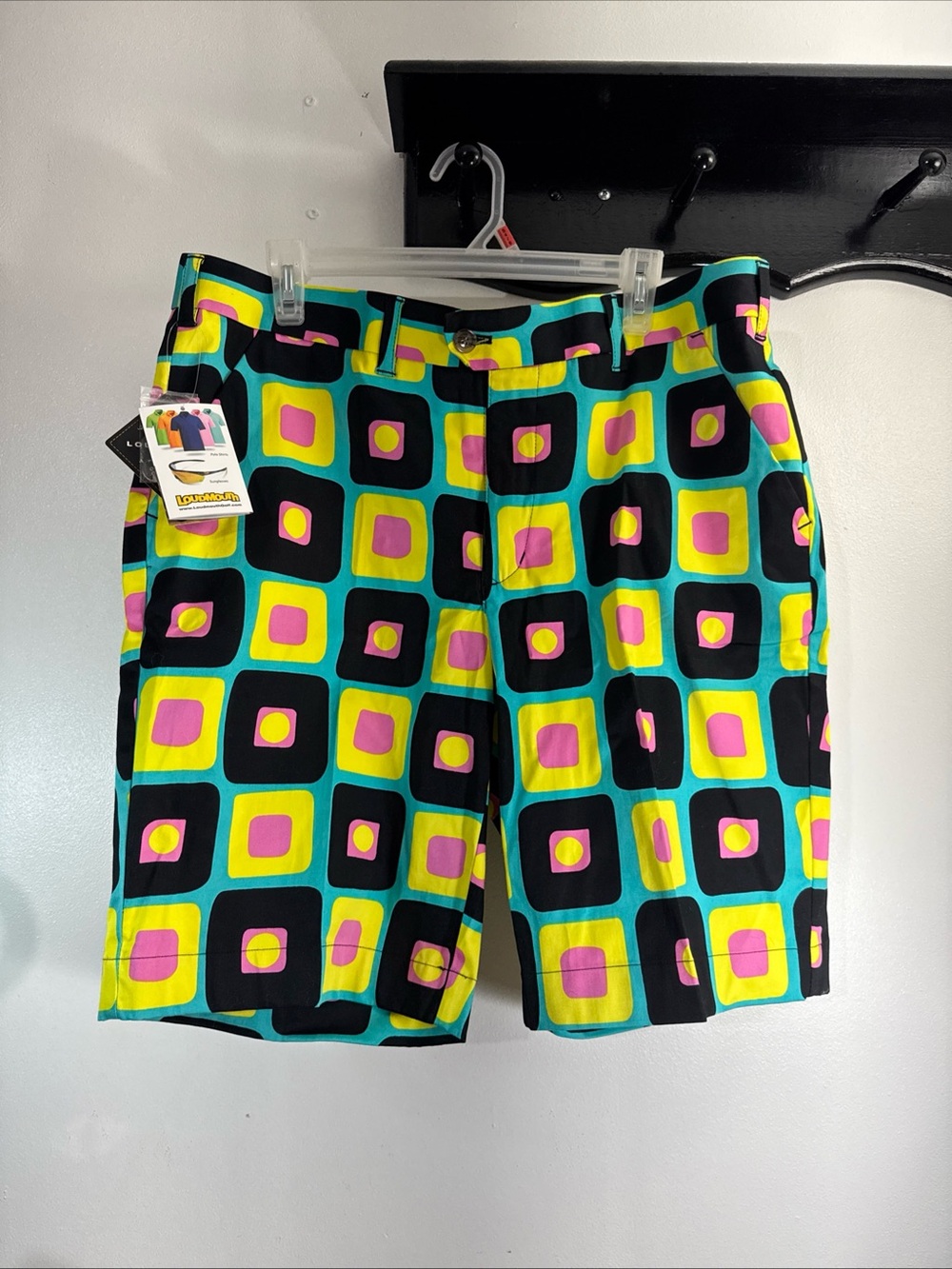 Men's Patterned Golf Shorts - Black/Teal/Yellow/Pink Loudmouth 36